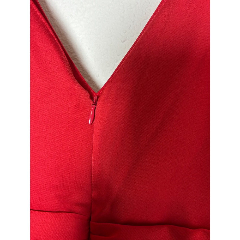 Kensie Red Satin Pleated V-Neck Tiered Fit and Flare Cocktail Dress Womens 16 - Picture 5 of 7